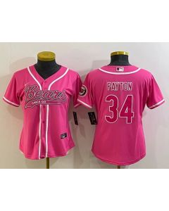 Women's Chicago Bears #34 Walter Payton Pink With Patch Cool Base Stitched Baseball Jersey(Run Small)
