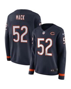 Women's Chicago Bears #52 Khalil Mack Navy Therma Long Sleeve Stitched NFL Jersey