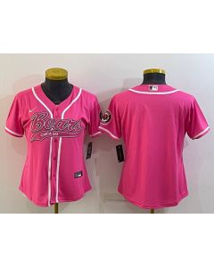 Women's Chicago Bears Blank Pink With Patch Cool Base Stitched Baseball Jersey(Run Small)