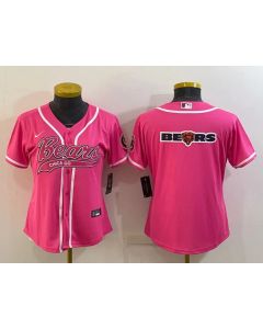Women's Chicago Bears Pink Team Big Logo With Patch Cool Base Stitched Baseball Jersey(Run Small)