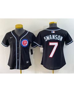 Women's Chicago Cubs #7 Dansby Swanson 2026 Fashion Replica Black Out Baseball Jersey