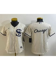 Women's Chicago White Sox Cream Team Big Logo Stitched Jersey(Run Small) 02