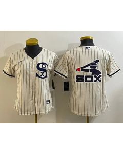 Women's Chicago White Sox Cream Team Big Logo Stitched Jersey(Run Small) 03