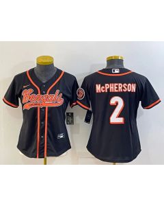 Women's Cincinnati Bengals #2 Evan McPherson Black With Patch Cool Base Stitched Baseball Jersey(Run Small)