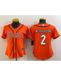Women's Cincinnati Bengals #2 Evan McPherson Orange With Patch Cool Base Stitched Baseball Jersey(Run Small)