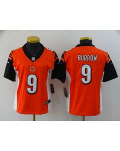 Women's Cincinnati Bengals #9 Joe Burrow Orange Vapor Stitched Jersey(Run Small)