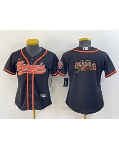 Women's Cincinnati Bengals Black Team Big Logo With Patch Cool Base Stitched Baseball Jersey(Run Small)