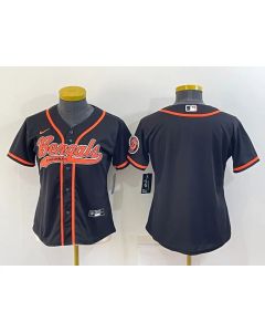 Women's Cincinnati Bengals Blank Black With Patch Cool Base Stitched Baseball Jersey(Run Small)