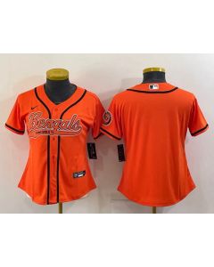 Women's Cincinnati Bengals Blank Orange With Patch Cool Base Stitched Baseball Jersey(Run Small)