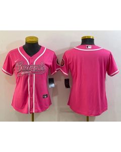 Women's Cincinnati Bengals Blank Pink With Patch Cool Base Stitched Baseball Jersey(Run Small)