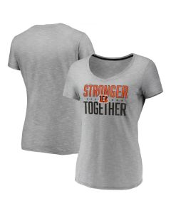 Women's Cincinnati Bengals Gray Stronger Together Space Dye V-Neck T-Shirt(Run Small)