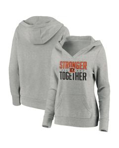 Women's Cincinnati Bengals Heather Gray Stronger Together Crossover Neck Pullover Hoodie(Run Small)