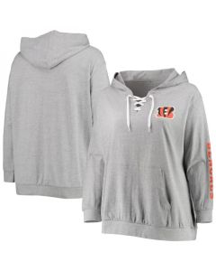 Women's Cincinnati Bengals Heathered Gray Plus Size Lace-Up Pullover Hoodie