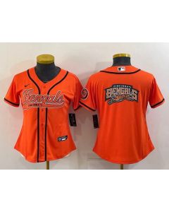 Women's Cincinnati Bengals Orange Team Big Logo With Patch Cool Base Stitched Baseball Jersey(Run Small)