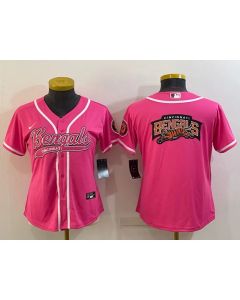 Women's Cincinnati Bengals Pink Team Big Logo With Patch Cool Base Stitched Baseball Jersey(Run Small)