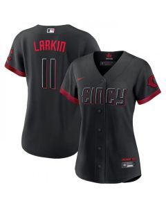 Women's Cincinnati Reds #11 Barry Larkin Black 2023 City Connect Stitched Baseball Jersey(Run Small)