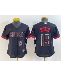 Women's Cincinnati Reds #19 Joey Votto Black 2023 City Connect With Patch Stitched Baseball Jersey(Run Small)