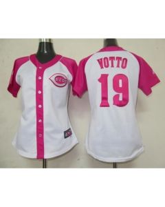 Women's Cincinnati Reds #19 Joey Votto Pink Splash Fashion Stitched MLB Jersey