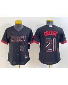 Women's Cincinnati Reds #21 Hunter Greene Black 2023 City Connect With Patch Stitched Baseball Jersey(Run Small)