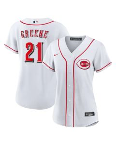 Women's Cincinnati Reds #21 Hunter Greene White Home Replica Jersey
