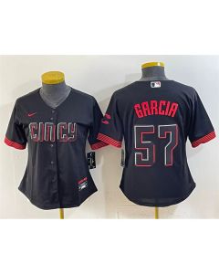 Women's Cincinnati Reds #57 Julian Garcia Black City Connect Jersey (Black)