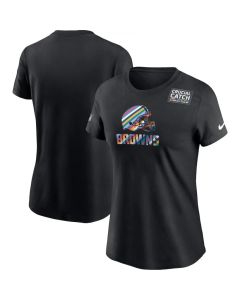 Women's Cleveland Browns 2020 Black Sideline Crucial Catch Performance T-Shirt(Run Small)