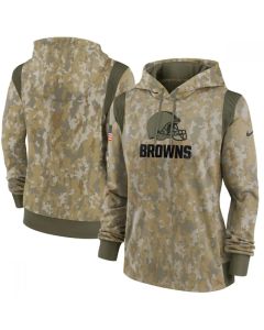 Women's Cleveland Browns 2021 Camo Salute To Service Therma Performance Pullover Hoodie(Run Small)
