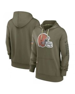 Women's Cleveland Browns 2022 Olive Salute to Service Therma Performance Pullover Hoodie(Run Small)