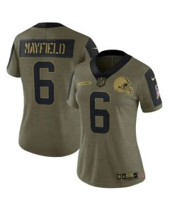 Women's Cleveland Browns #6 Baker Mayfield 2021 Olive Salute To Service Limited Stitched Jersey(Run Small)