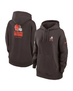 Women's Cleveland Browns Brown Sideline Club Fleece Pullover Hoodie(Run Small)
