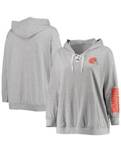 Women's Cleveland Browns Heathered Gray Plus Size Lace-Up Pullover Hoodie