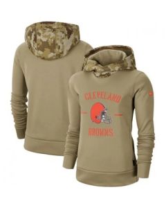 Women's Cleveland Browns Khaki 2019 Salute to Service Therma Pullover Hoodie(Run Small)