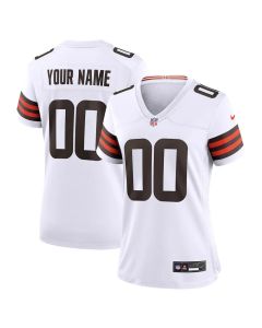 Women's Cleveland Browns White Game Custom Jersey (White)