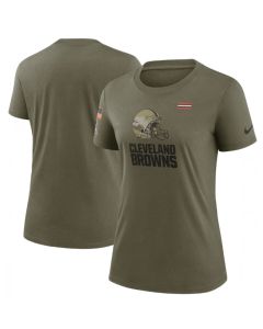 Women's Cleveland Browns Olive 2021 Salute To Service T-Shirt (Run Small)