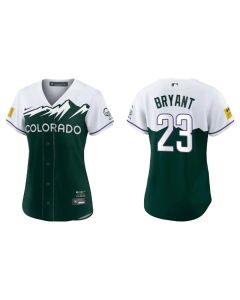 Women's Colorado Rockies #23 Kris Bryant 2022 Green City Connect Stitched Baseball Jersey(Run Small)