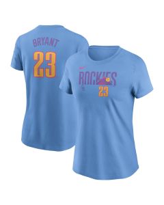 Women's Colorado Rockies #23 Kris Bryant Light Blue 2025 City Connect Fuse Name & Number T-Shirt