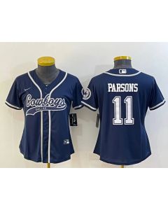 Women's Dallas Cowboys #11 Micah Parsons Navy With Patch Cool Base Stitched Baseball Jersey(Run Small) (Navy)