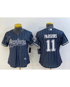 Women's Dallas Cowboys #11 Micah Parsons Navy With Patch Cool Base Stitched Baseball Jersey(Run Small)