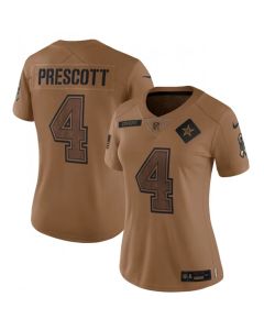 Women's Dallas Cowboys #4 Dak Prescott 2023 Brown Salute To Service Limited Stitched Football Jersey(Run Small