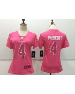 Women's Dallas Cowboys #4 Dak Prescott Pink Stitched NFL Limited Rush Fashion Jersey