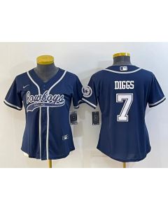 Women's Dallas Cowboys #7 Trevon Diggs Navy With Patch Cool Base Stitched Baseball Jersey(Run Small) (Navy)