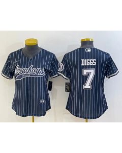Women's Dallas Cowboys #7 Trevon Diggs Navy With Patch Cool Base Stitched Baseball Jersey(Run Small)