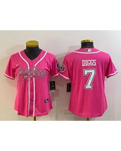Women's Dallas Cowboys #7 Trevon Diggs Pink With Patch Cool Base Stitched Baseball Jersey(Run Small) (Pink)