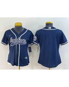 Women's Dallas Cowboys Blank Navy With Patch Cool Base Stitched Baseball Jersey(Run Small) (Navy)