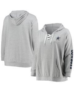 Women's Dallas Cowboys Heathered Gray Lace-Up Pullover Hoodie