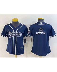 Women's Dallas Cowboys Navy Team Big Logo With Patch Cool Base Stitched Baseball Jersey(Run Small) (Navy)