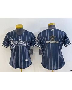 Women's Dallas Cowboys Navy Team Big Logo With Patch Cool Base Stitched Baseball Jersey(Run Small)