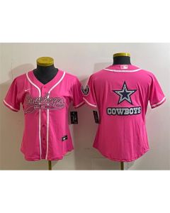 Women's Dallas Cowboys Pink Team Big Logo With Patch Cool Base Stitched Baseball Jersey(Run Small) (Pink)