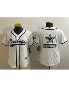 Women's Dallas Cowboys White Team Big Logo With Patch Cool Base Stitched Baseball Jersey(Run Small) (White)