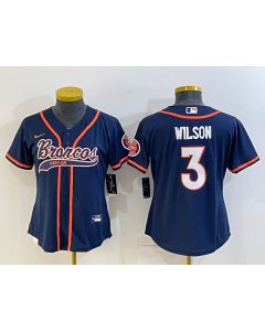 Women's Denver Broncos #3 Russell Wilson Navy With Patch Cool Base Stitched Baseball Jersey(Run Small)